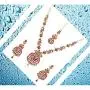 Touchstone Indian Bollywood Rhinestones Bridal Jewelry Necklace Set in Antique Gold Tone for Women