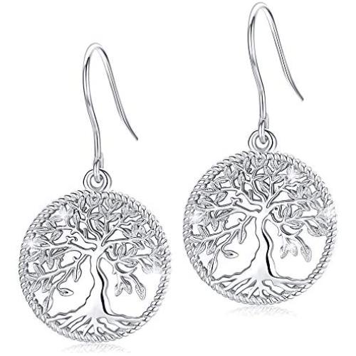 Tree-of-Life-Dangle-Earrings for Women, S925 Sterling Silver Fashion Drop Hook Jewelry Gift