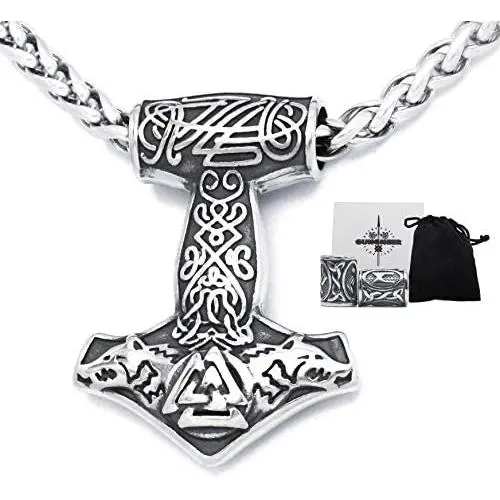 GUNGNEER Triskele Triquetra Valknut Mjolnir Thors Hammer Necklace Pendant Stainless Steel Viking Accessories Norse Viking Jewelry Men GUNGNEER Triskele Triquetra Valknut Mjolnir Thors Hammer Necklace Pendant Stainless Steel Viking Accessories Norse Viking Jewelry Men