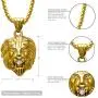 Jewelry Kingdom 1 Mens Necklace Lion Pendant Necklace, Bigger in Size, Silver Plated Stainless Steel, 3PCS Shiny CZ Diamonds, Comes with Rope Chain 24”and in a Gift Box