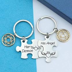HN HNHB Her Demon His Angel Couple Keychain Promise Gift Funny Wedding Jewelry Gifts