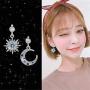 KaFu Gold Moon Star Asymmetrical Drop Earrings Sliver Sun Crystal Dangle Earrings with Rhinestone For Women Girls