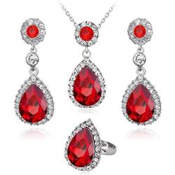 Ezing 3 PCS Jewelry Set for Women Crystal Pendant Necklace Earring Ring