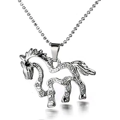 Mayfun Horse Jewelry Full Rhinestone Horse Charm Little Horse Pony Pendant Necklace for Girls Women