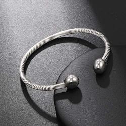 FOOM Elastic Adjustable Cable Bracelet for Men Women Twisted Stainless Steel Cuff Bangle with Magnetic Two Tone Gift Fashion Jewelry Plated Polished Gift