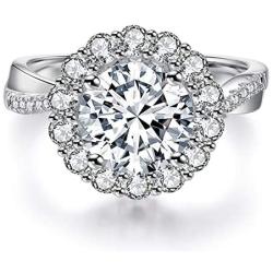 JIANGYUE Classic 3 Carats AAA Diamond Cubic Zirconia Engagement Wedding Rings for Women 14K White Gold Big Main Stone Cocktail Halo Rings Size 5 6 7 8 9 10