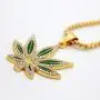 MCSAYS Mans Fashion Hip Hop Weed Hemp Leaves Marijuana Leaf Pendant 18K Gold Plated Hip Hop King Queen Pendant Necklace Gifts