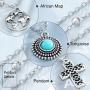 Twinklede Boho Layered Necklace Silver Turquoise Pendant Necklaces Chain Map Necklace Jewelry for Women and Girls (Silver 1)