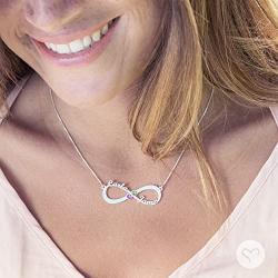 Couples Infinity Name Necklace in Silver with Swarovski Birthstones - Personalized with Any Name