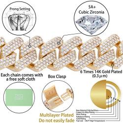 TOPGRILLZ 20mm 6 Times 14K Gold Plated Iced Out Lab Diamond Miami Cuban Link Chain Choker for Men with Box Clasp Hip Hop