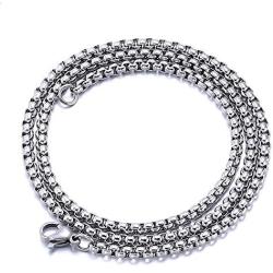 GFDGG 3mm Stainless Steel Square Rolo Chain Necklace Round Box Necklace for Men Women Jewelry,Silver Chains with Lobster Clasp 20-30 Inch