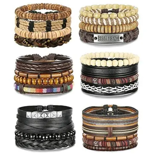 FIBO STEEL 10-32 Pcs Braided Leather Bracelets for Men Women Cool Wrist Cuff Bracelet Adjustable …