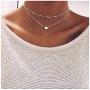 Yfe Heart Pendant Necklace Heart Layered Necklace Choker for Women and Girls Satellite Necklace Jewelry (Silver)