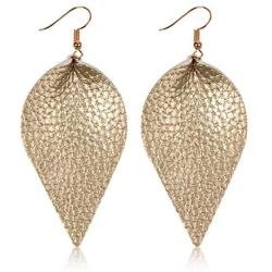 Bohemian Lightweight Genuine Real Leather Geometric Drop Statement Earrings - Petal Leaf Feather, Teardrop Dangles