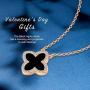 AMIREUX Four Leaf Clover Necklaces for Women - Good Luck - Pendant Necklace - Rose Gold Plated Cubic Zirconia - Black/Red Agate/Green