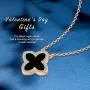 AMIREUX Four Leaf Clover Necklaces for Women - Good Luck - Pendant Necklace - Rose Gold Plated Cubic Zirconia - Black/Red Agate/Green
