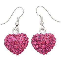 Valentines Day Red Heart Earrings Love Be Mine Dangle Hook Style Paved Rhinestone Fashion Jewelry