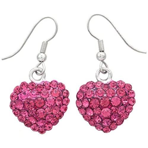 Valentines Day Red Heart Earrings Love Be Mine Dangle Hook Style Paved Rhinestone Fashion Jewelry