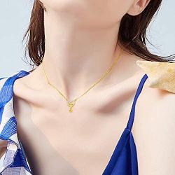 18k Gold Double Heart Necklace, Cubic Ziconia Heart and Star Pendant, Fine Gold Jewelry for Women, 17''