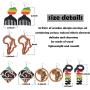 FUTTMI 16 Pairs African Map Women Earrings Round Natural Wooden Painted Earrings Ethnic Style Dangle Earring Set for Women Girls