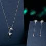 FANCIME Sterling Silver Double Starbust Pendant Necklace Braclet CZ Cubic Zirconia Yellow/White Gold Plated Dainty Mothers Day Jewelry Set Gift for Women Girls Mom,16+ 2'' Extender…
