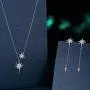 FANCIME Sterling Silver Double Starbust Pendant Necklace Braclet CZ Cubic Zirconia Yellow/White Gold Plated Dainty Mothers Day Jewelry Set Gift for Women Girls Mom,16+ 2'' Extender…