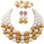 laanc Womens Fashion Gold Plated 3 Rows Nigerian Beads African Wedding Bridal Jewelry Sets