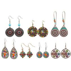 LAIMALA 7 Pairs Vintage Bohemian Earrings Set Retro Rhinestone Earrings Boho Dangle Drop Earrings Statement Long Boho Drop Earrings for Women Girls Jewelry Set Gifts