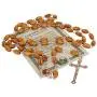 Catholic Oval Olive Wood Rosary Beaded Prayer Jerusalem Cross Decor Crucifixion of Christ Jesus Necklace for Auto Vehicle for Men Women Religious Jewelry Pendant 14 inch