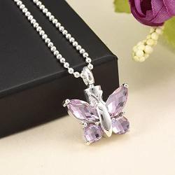 constantlife Cremation Jewelry for Ashes Memorial Urn Necklace Silver Plated Elegant Butterfly Shape Crystal Pendant Keepsake for Human Pets