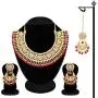 Aheli Faux Kundan Beads Strand Necklace Earrings Maang Tikka Bollywood Traditional Fashion Statement Jewelry Set for Women