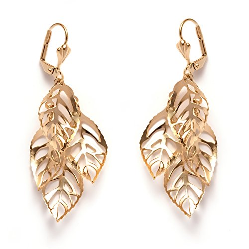 Barzel 18K Gold Plated Leaf Drop Hanging Earrings