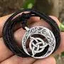 Celtic Knot Jewelry Crescent Moon Triquetra Pagan Magic Wicca Witchcraft Pewter Mens Womens Pendant Necklace Lucky Charm Protection Amulet Wealth Talisman Medallion for men women w Adjustable Cord