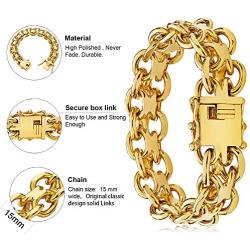 Jewelry Kingdom 1 Gold Link Bracelet for Men Boy Designer 15MM 18K Gold Heavy Chain Biker Bracelet hip hop Jewelry Available Length 7.5 inch 8.5inch 9.5inch