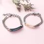 Redrain 2Pcs Couples Bracelets His and Hers Matching Set Stainless Steel Chain Adjustable Personalized Promise Gifts Jewelry