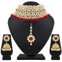 I Jewels 18K Gold Plated Indian Bollywood Wedding Party Wear Faux Kundan Pear Ethnic Choker Necklace Jewelry Set for Women