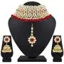 I Jewels 18K Gold Plated Indian Bollywood Wedding Party Wear Faux Kundan Pear Ethnic Choker Necklace Jewelry Set for Women