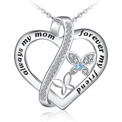 Distance Butterfly Necklace for Women 925 Sterling Silver Forever Heart Necklace Pendant Jewelry Gifts for Girls Women Birthday Christmas