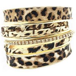 Baoqin Leopard Bangle Bracelets for Women - Multi Layers Casual Bracelet for Girls Women