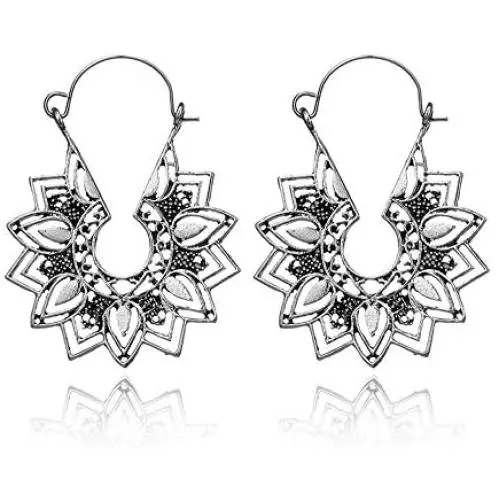 Vintage Hollow Flower Dangle Drop Earrings for Women Girl, Boho Retro Tribal Hollow Flower Earrings Geometric Jewelry Vintage Hollow Flower Dangle Drop Earrings for Women Girl, Boho Retro Tribal Hollow Flower Earrings Geometric Jewelry