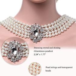BABEYOND 1920s Gatsby Pearl Necklace Bridal Imitation Pearl Necklace Vintage Wedding Pearl Necklace Jewelry Set with Brooch