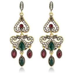 León Jewelry Vintage Gemstone Rhinestone Exotic Statement Earrings Dangle Drop Retro Unique