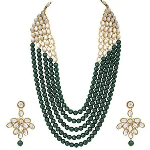 Aheli Elegant Indian Ethnic Traditional Layered Beaded Long Kundan Necklace Earring Set Bollywood Wedding Party Jewelry for Women Aheli Elegant Indian Ethnic Traditional Layered Beaded Long Kundan Necklace Earring Set Bollywood Wedding Party Jewelry for Women