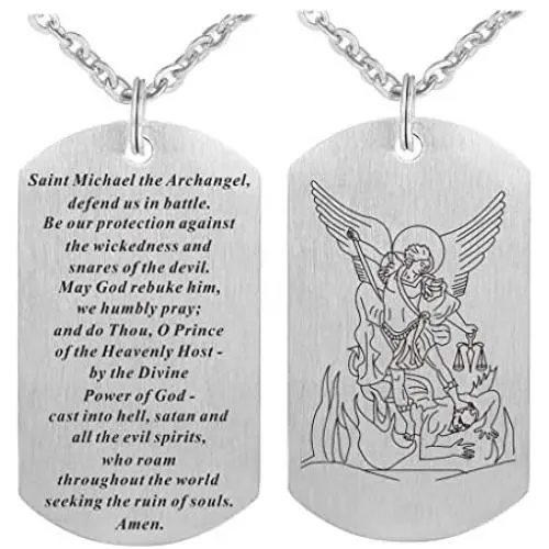 ST.Saint Michael Archangel Prayer Necklace Stainless Steel Bible Verse Prayer Dog Tag Necklace Christian Faith Jewelry