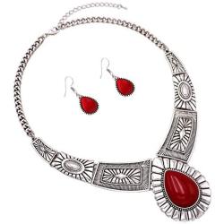 Rosemarie Collections Women’s Southwest Teardrop Howlite Stone Statement Necklace Earrings Set