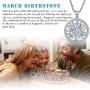 Aniu Birthstone-Necklace for Women, Solid Sterling Silver Family Tree-of-Life-Pendant, Crystal Gemstone Charm Jewelry, Birthday Gift for Mom Wife Girlfriend Grandma