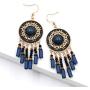 2 Pairs Bohemian Vintage Dangle Drop Earrings Handmade Ethnic Mexico Metal Pendant Seed Bead Tassel Earrings Set Boho Chic Jewelry for Women Girls