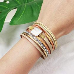 Suyi Leather Wrap Bracelet Multilayer Boho Cuff Bracelet with Magnetic Clasp Handmade Jewelry Gift for Women Her