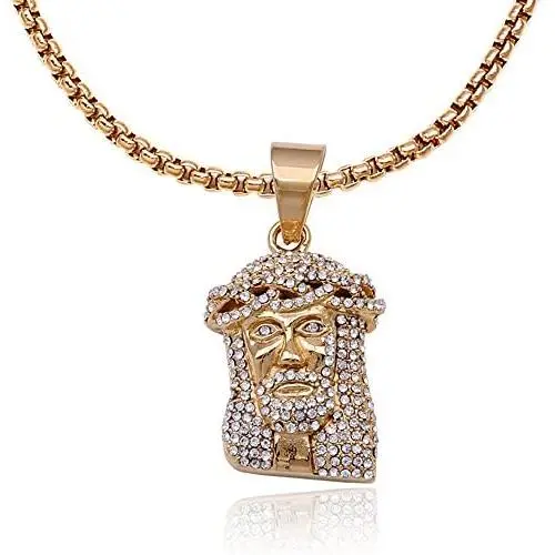 Double Rainbow Jewelry C07G-P11G Mens Stainless Steel Gold Color Religious Jesus Head Piece Pendant w/ 3.5mm Box Necklace Chain Double Rainbow Jewelry C07G-P11G Mens Stainless Steel Gold Color Religious Jesus Head Piece Pendant w/ 3.5mm Box Necklace Chain