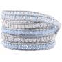 KELITCH Crystal Gray Beaded 5 Wrap Bracelet On Lvory Leather Handmade Jewelry